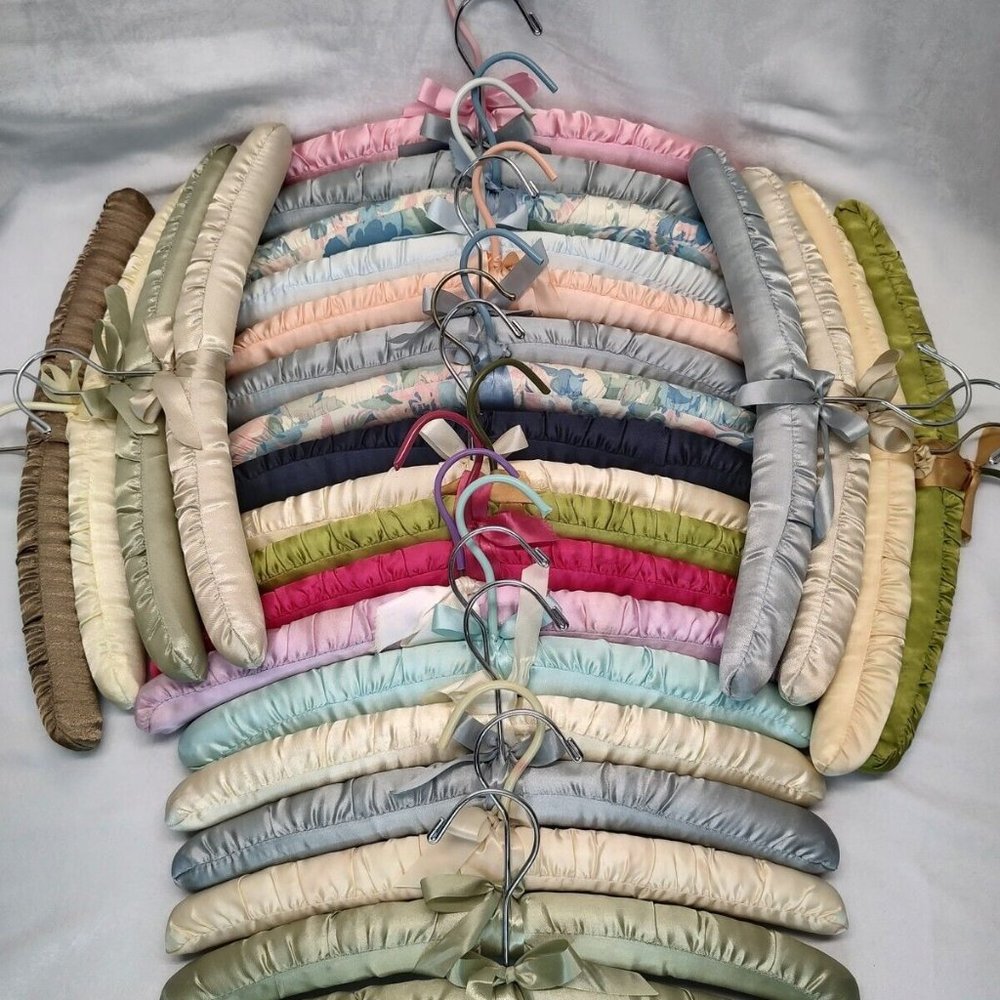 Vintage Padded Satin Boudoir Lingerie Clothes Hangers Multi Colors Lot of 26